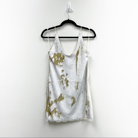 Free People Women's Seeing Double White Gold Sequin Mini Dress S - Picture 3 of 14
